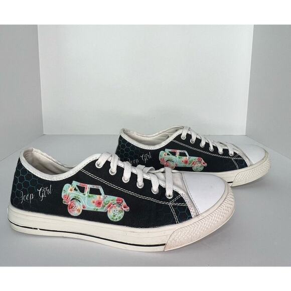 Custom Jeep Girl Low Top Canvas Tennis Shoes, Black/White Colorway, size 9 - Picture 12 of 12